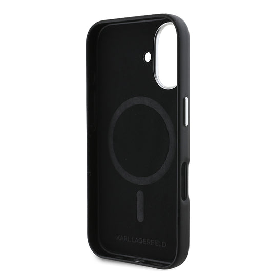 Custodia MagSafe per Apple iPhone 16, Karl Lagerfeld, FW Metal Plate, Nera