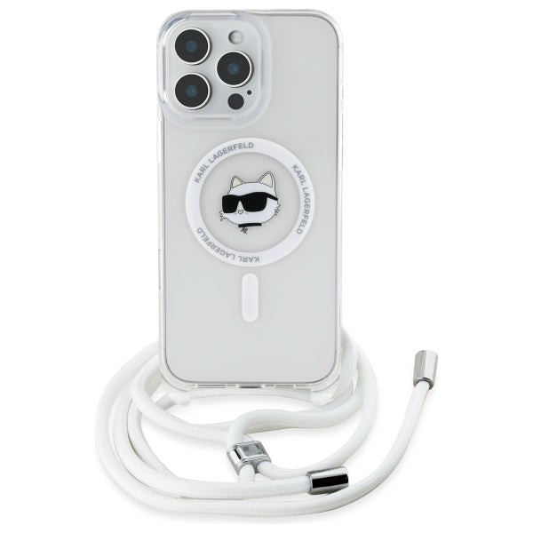 Custodia MagSafe per Apple iPhone 16, Karl Lagerfeld, IML Crossbody Choupette's Head con Tracolla, Trasparente