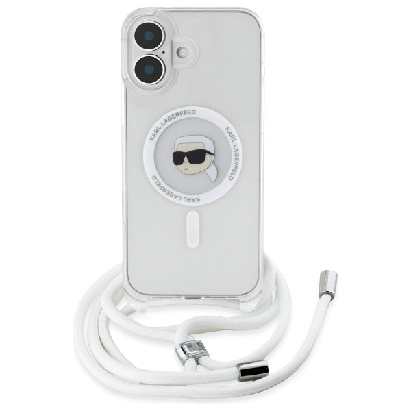 Custodia MagSafe per Apple iPhone 16, Karl Lagerfeld, IML Crossbody Karl's Head, Trasparente