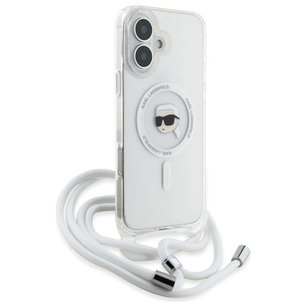 Custodia MagSafe per Apple iPhone 16, Karl Lagerfeld, IML Crossbody Karl's Head, Trasparente