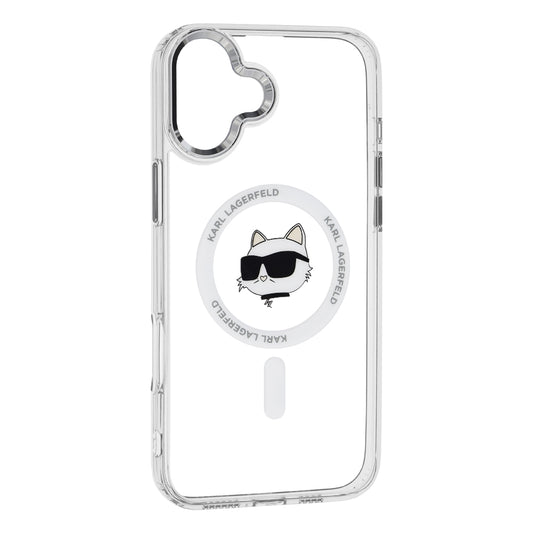 Custodia MagSafe per Apple iPhone 16, Karl Lagerfeld, IML Metal Choupette's Head, Bianca