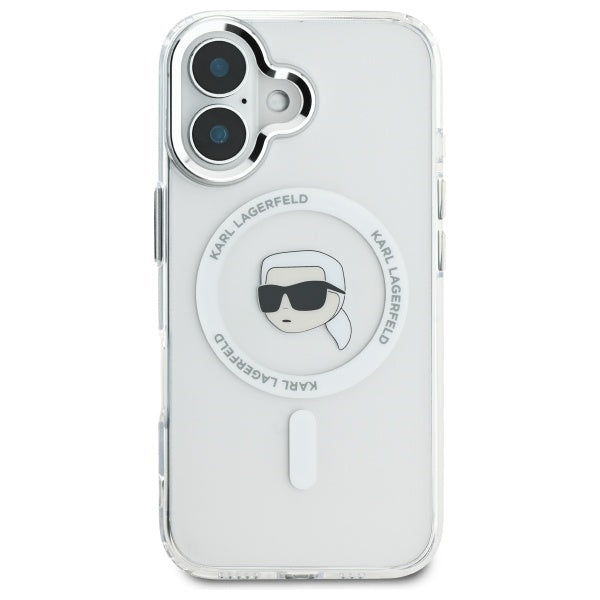 Custodia MagSafe per Apple iPhone 16, Karl Lagerfeld, IML Metal Karl's Head, Bianca