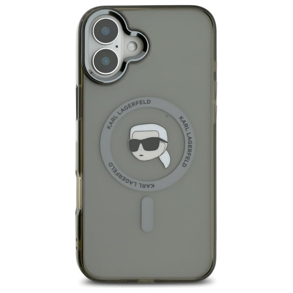 Custodia MagSafe per Apple iPhone 16, Karl Lagerfeld, IML Metal Karl's Head, Nera
