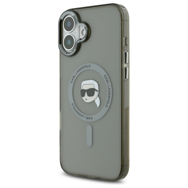 Custodia MagSafe per Apple iPhone 16, Karl Lagerfeld, IML Metal Karl's Head, Nera