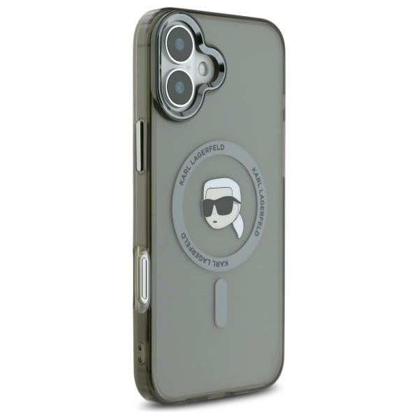 Custodia MagSafe per Apple iPhone 16, Karl Lagerfeld, IML Metal Karl's Head, Nera