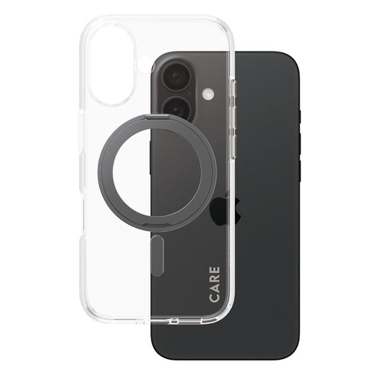 Custodia MagSafe per Apple iPhone 16, PanzerGlass, Care Feature Kickstand, Trasparente Nera