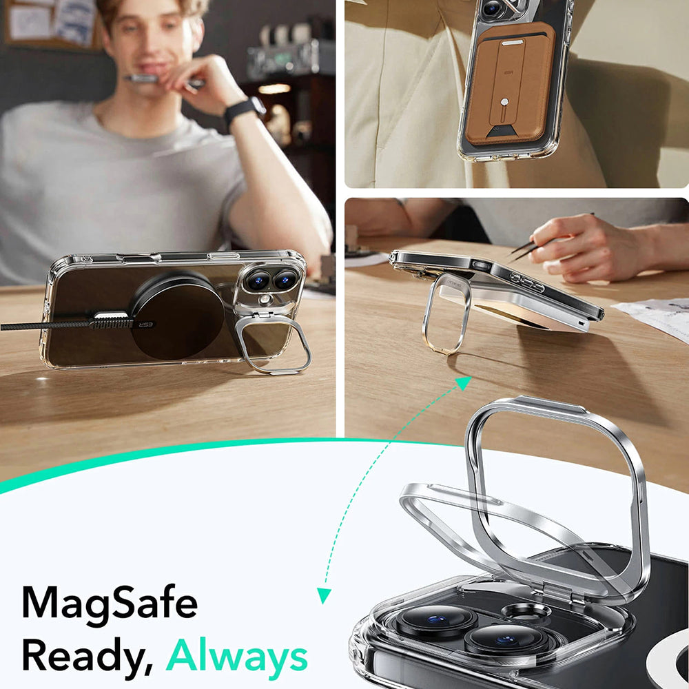 Custodia MagSafe per Apple iPhone 16 Plus, ESR, Classic Hybrid Kickstand, Nera Trasparente
