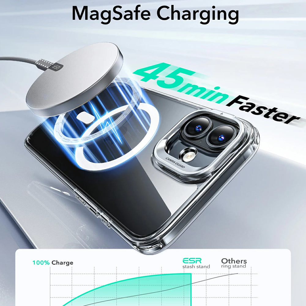 Custodia MagSafe per Apple iPhone 16 Plus, ESR, Classic Hybrid Kickstand, Nera Trasparente