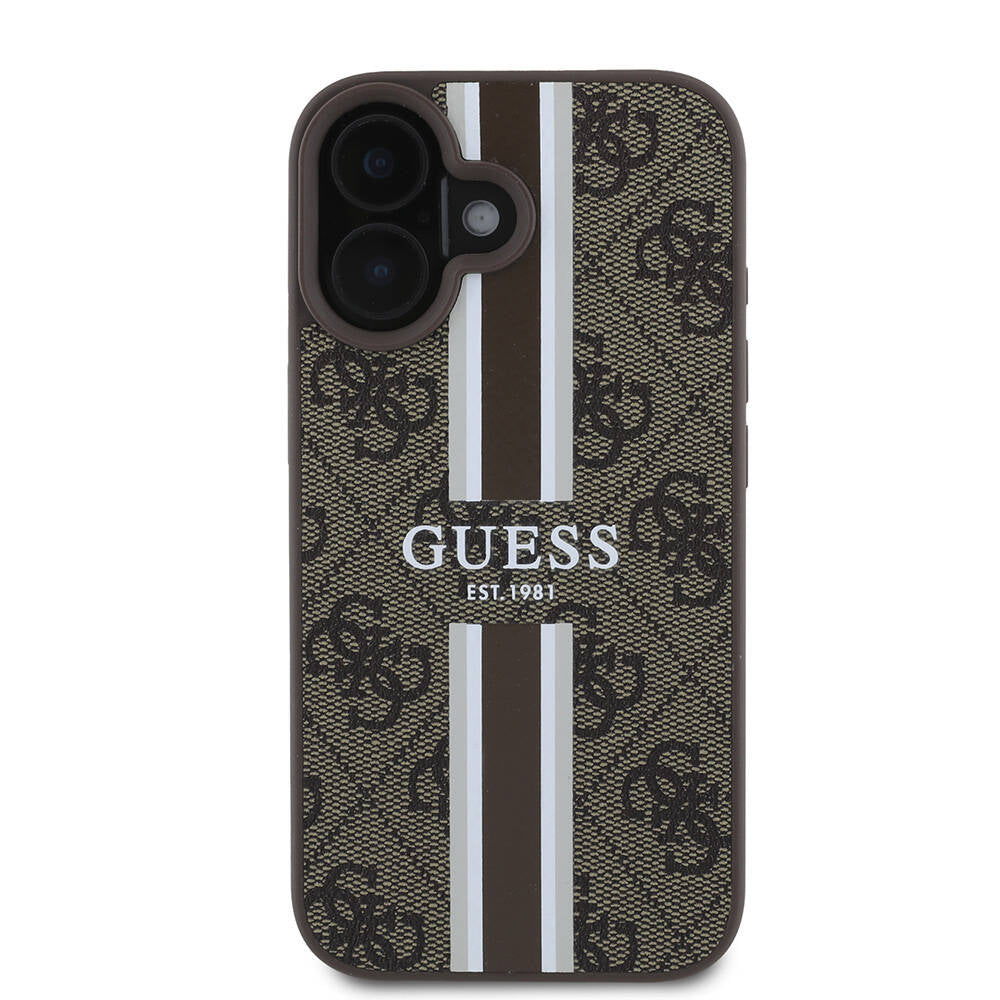 Custodia MagSafe per Apple iPhone 16 Plus, Guess, 4G Printed Stripes, Marrone