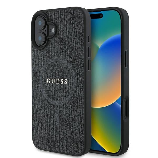 Custodia MagSafe per Apple iPhone 16 Plus, Guess, 4G Ring Classic Logo, Nera