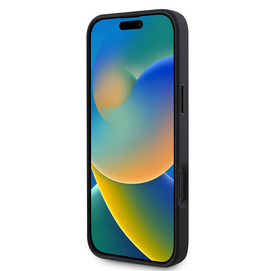 Custodia MagSafe per Apple iPhone 16 Plus, Guess, Grained Gold Ring, Nera