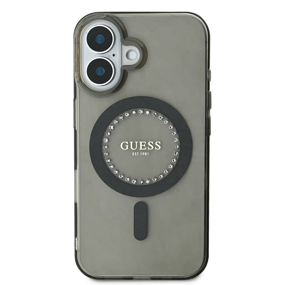 Custodia MagSafe per Apple iPhone 16 Plus, Guess, IML Rhinestone, Nera