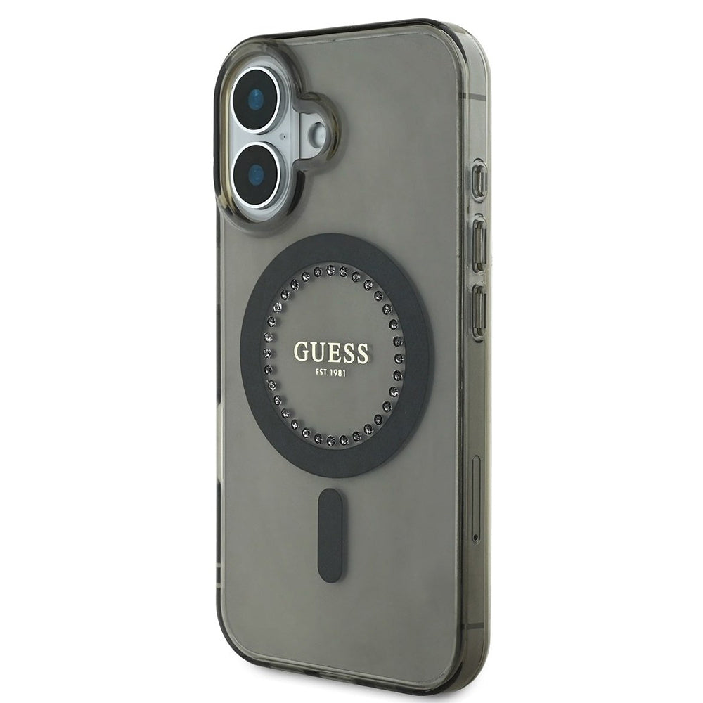 Custodia MagSafe per Apple iPhone 16 Plus, Guess, IML Rhinestone, Nera