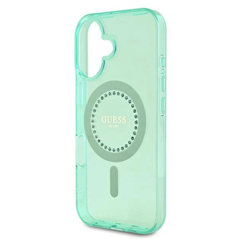 Custodia MagSafe per Apple iPhone 16 Plus, Guess, IML Rhinestone, Verde