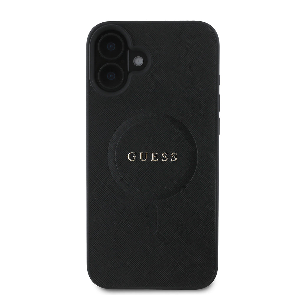 Custodia MagSafe per Apple iPhone 16 Plus, Guess, Saffiano Classic Logo, Nera