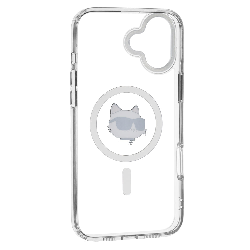 Custodia MagSafe per Apple iPhone 16 Plus, Karl Lagerfeld, IML Metal Choupette's Head, Bianca.