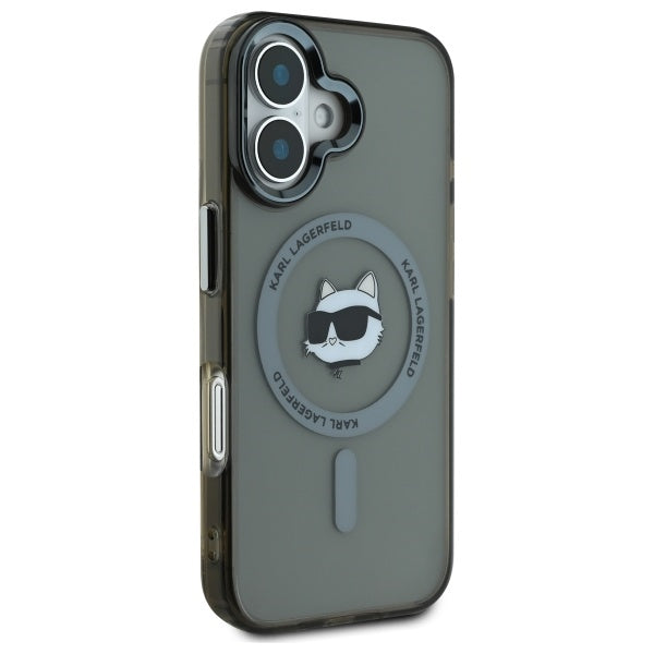 Custodia MagSafe per Apple iPhone 16 Plus, Karl Lagerfeld, IML Metal Choupette's Head, Nera