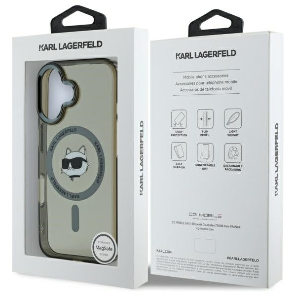 Custodia MagSafe per Apple iPhone 16 Plus, Karl Lagerfeld, IML Metal Choupette's Head, Nera