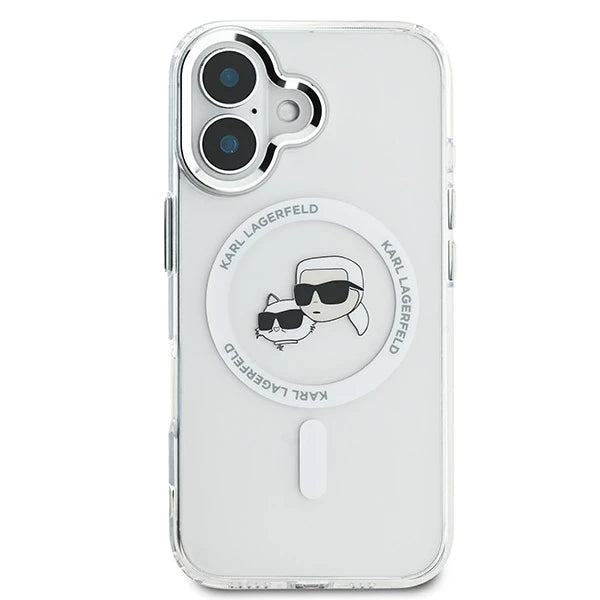 Custodia MagSafe per Apple iPhone 16 Plus, Karl Lagerfeld, IML Metal Karl & Choupette's Heads, Bianca