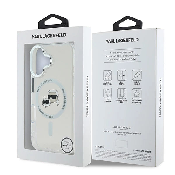 Custodia MagSafe per Apple iPhone 16 Plus, Karl Lagerfeld, IML Metal Karl & Choupette's Heads, Bianca