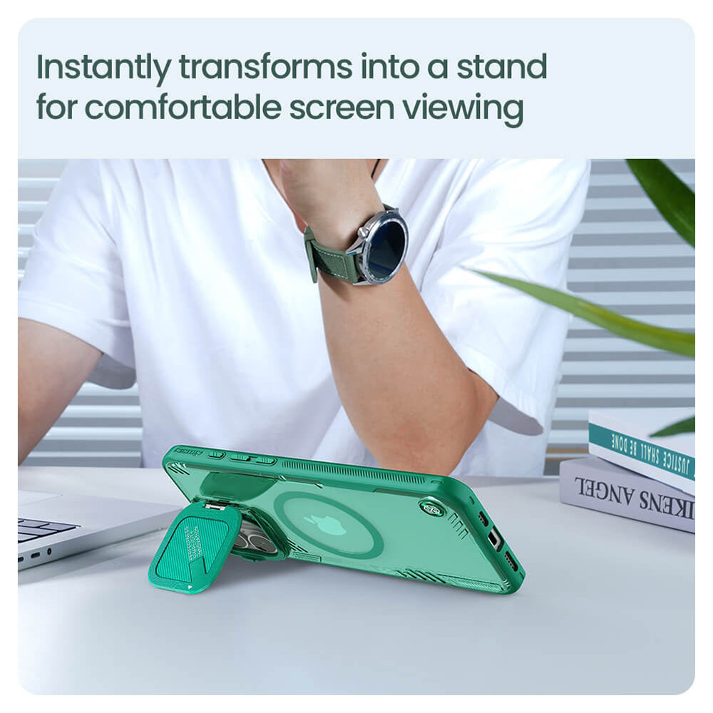 Custodia MagSafe per Apple iPhone 16 Plus, Nillkin, Iceblade Prop senza ritaglio per fotocamera, Verde