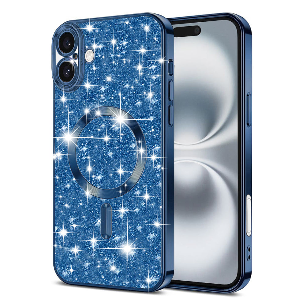 Custodia MagSafe per Apple iPhone 16 Plus, Techsuit, Luxury Glitter, Blu Scuro