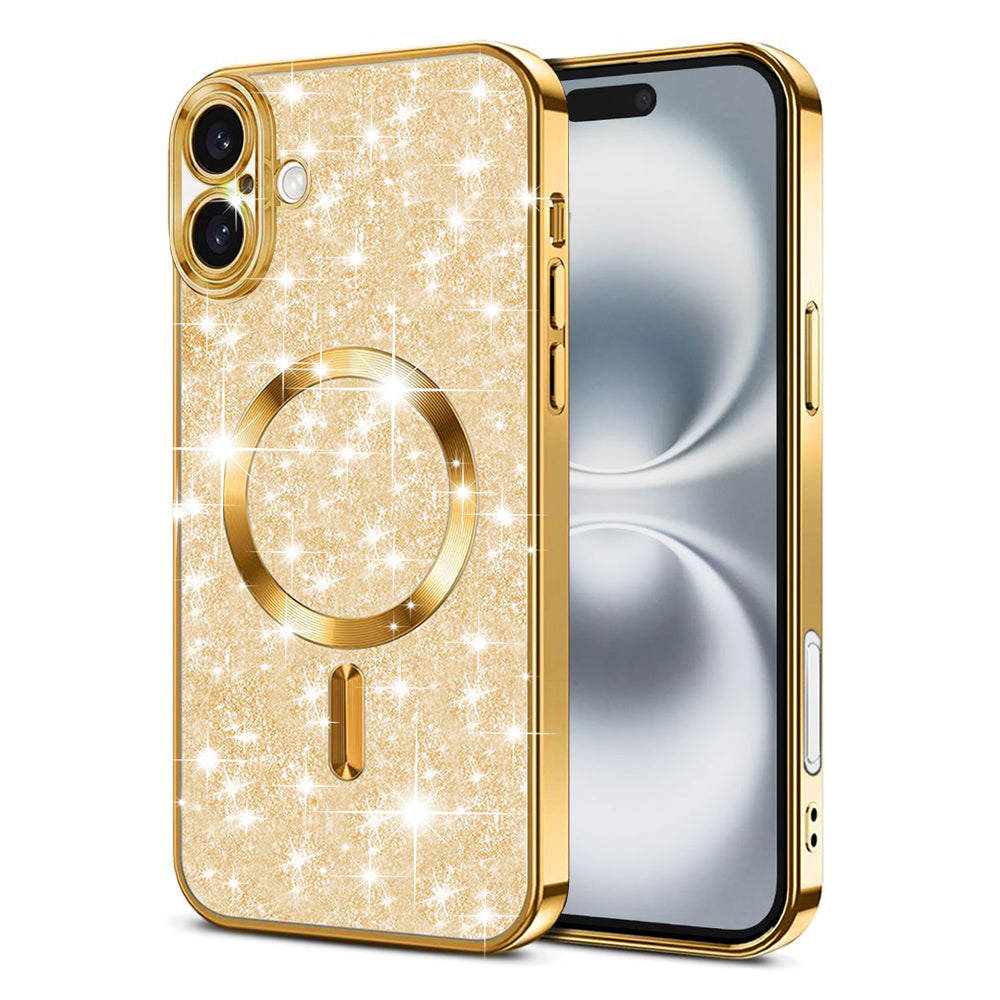 Custodia MagSafe per Apple iPhone 16 Plus, Techsuit, Luxury Glitter, Dorata