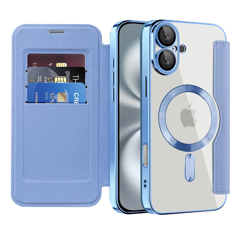 Custodia MagSafe per Apple iPhone 16 Plus, Techsuit, SmartMag Book, Blu