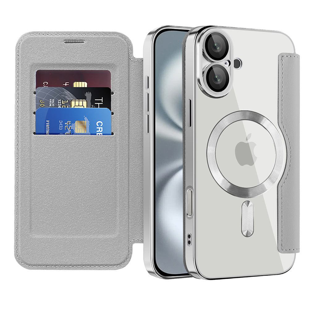 Custodia MagSafe per Apple iPhone 16 Plus, Techsuit, SmartMag Book, Grigio