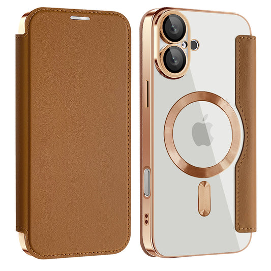Custodia MagSafe per Apple iPhone 16 Plus, Techsuit, SmartMag Book, Marrone