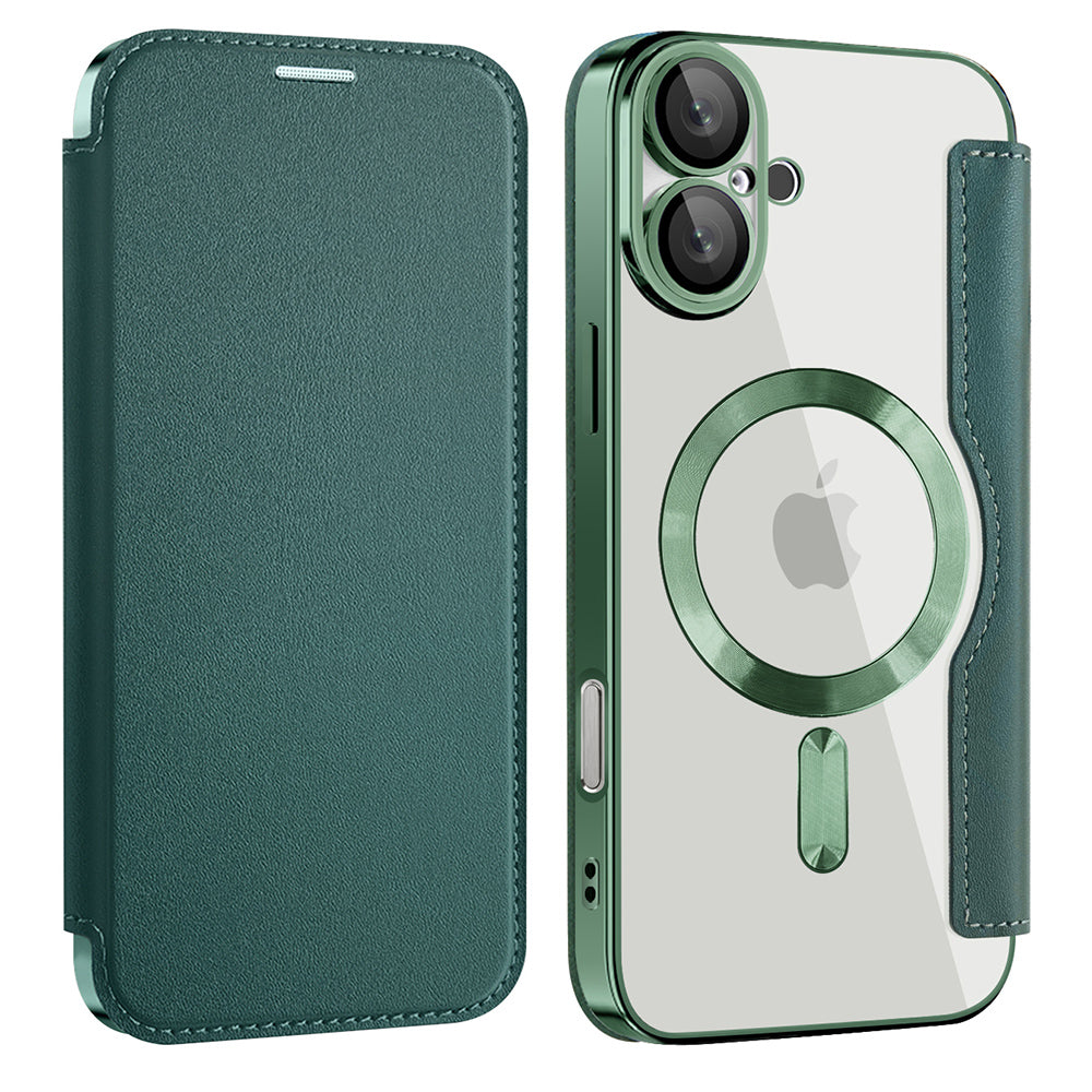 Custodia MagSafe per Apple iPhone 16 Plus, Techsuit, SmartMag Book, Verde