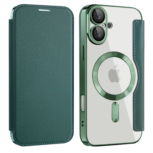 Custodia MagSafe per Apple iPhone 16 Plus, Techsuit, SmartMag Book, Verde