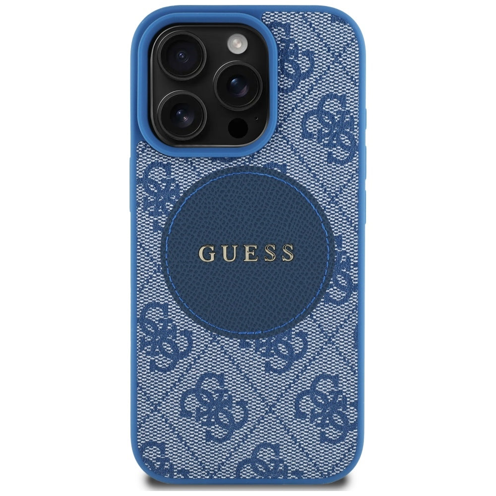 Custodia MagSafe per Apple iPhone 16 Pro, Guess, 4G Circle Classic Logo, Blu