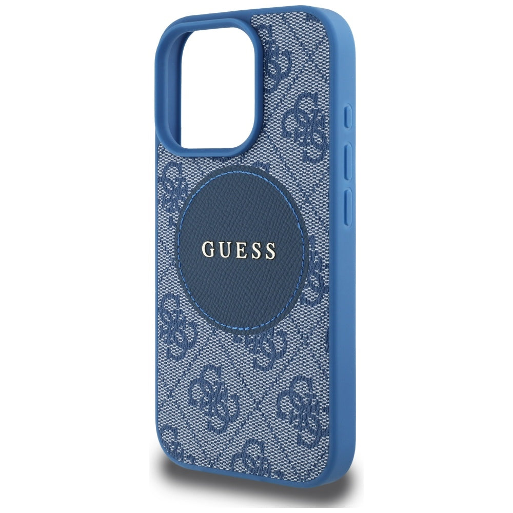 Custodia MagSafe per Apple iPhone 16 Pro, Guess, 4G Circle Classic Logo, Blu