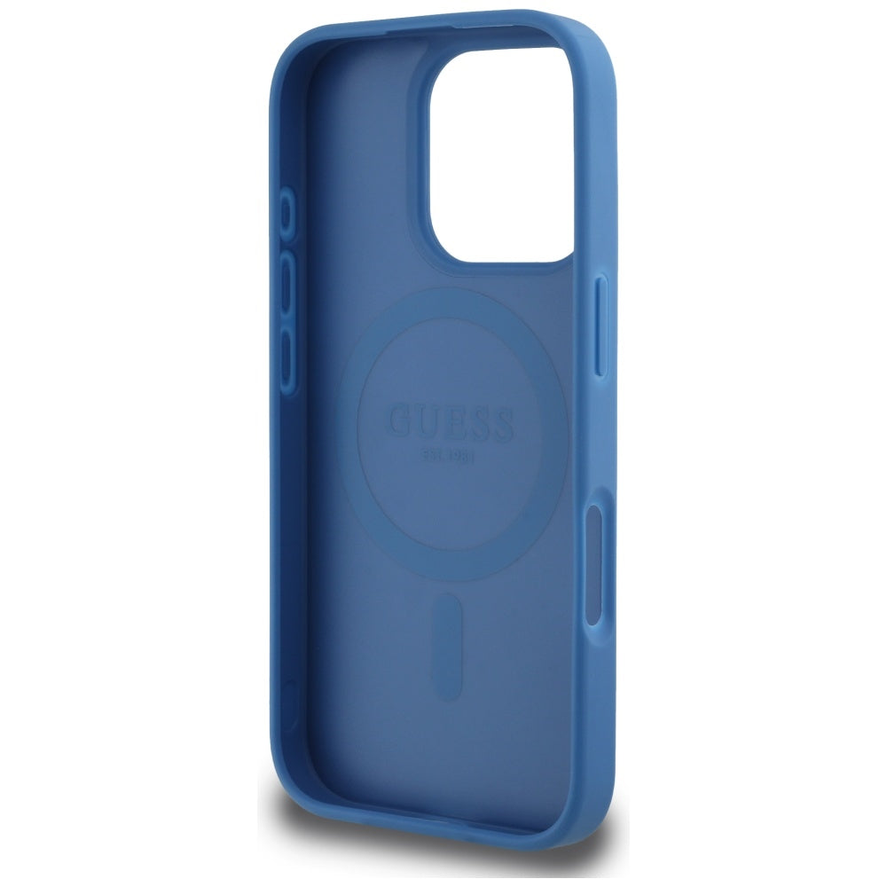 Custodia MagSafe per Apple iPhone 16 Pro, Guess, 4G Circle Classic Logo, Blu