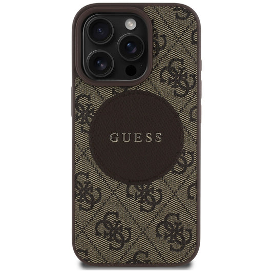 Custodia MagSafe per Apple iPhone 16 Pro, Guess, 4G Circle Classic Logo, Marrone