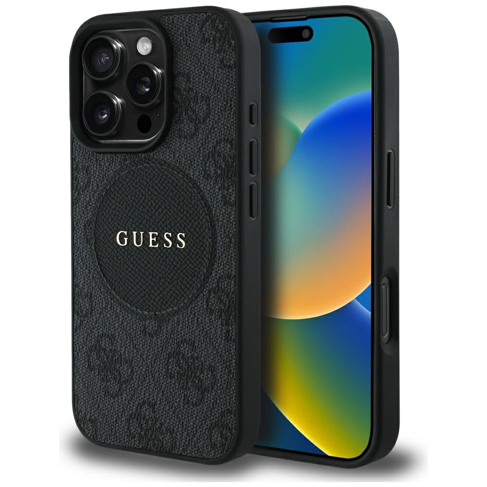 Custodia MagSafe per Apple iPhone 16 Pro, Guess, 4G Circle Classic Logo, Nera