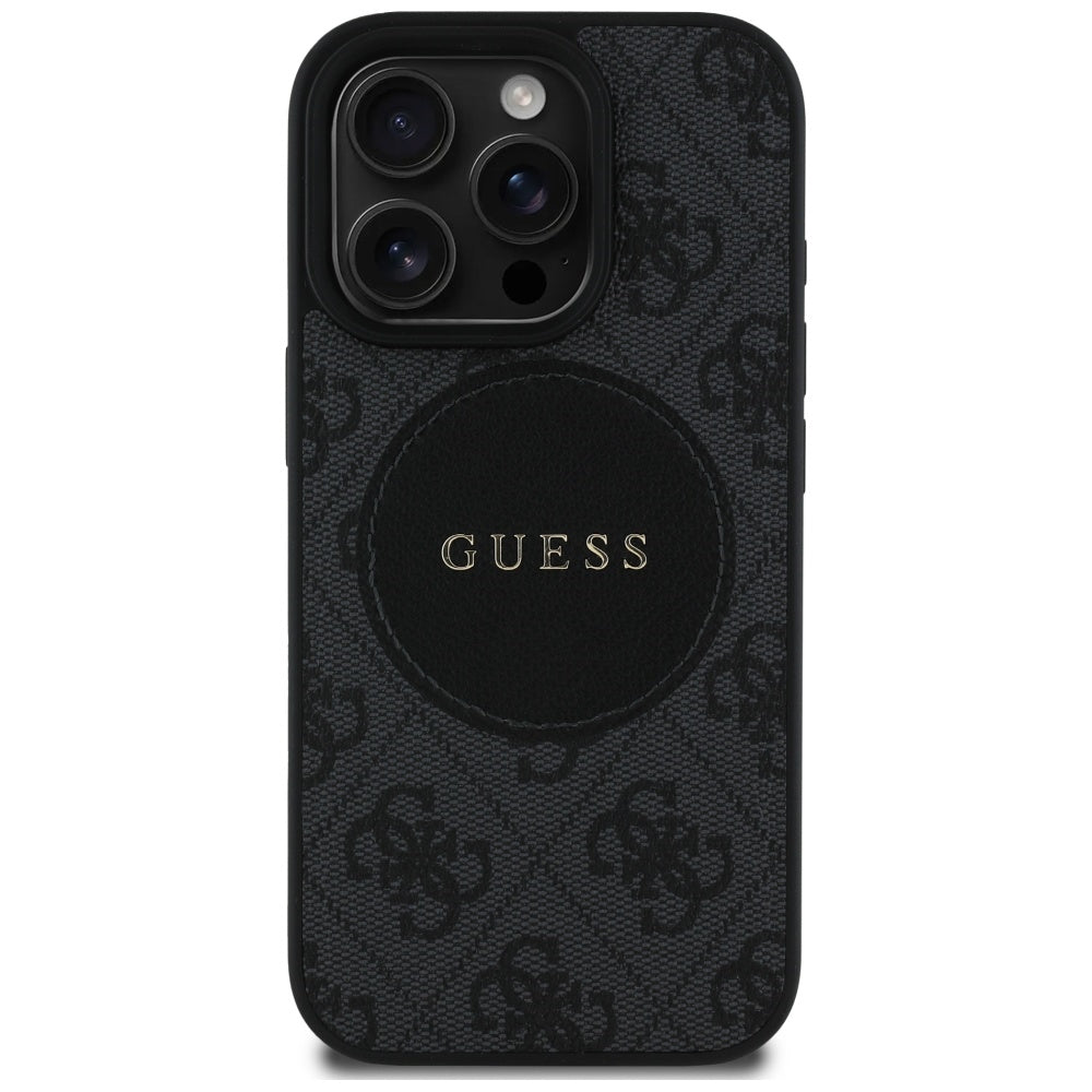 Custodia MagSafe per Apple iPhone 16 Pro, Guess, 4G Circle Classic Logo, Nera