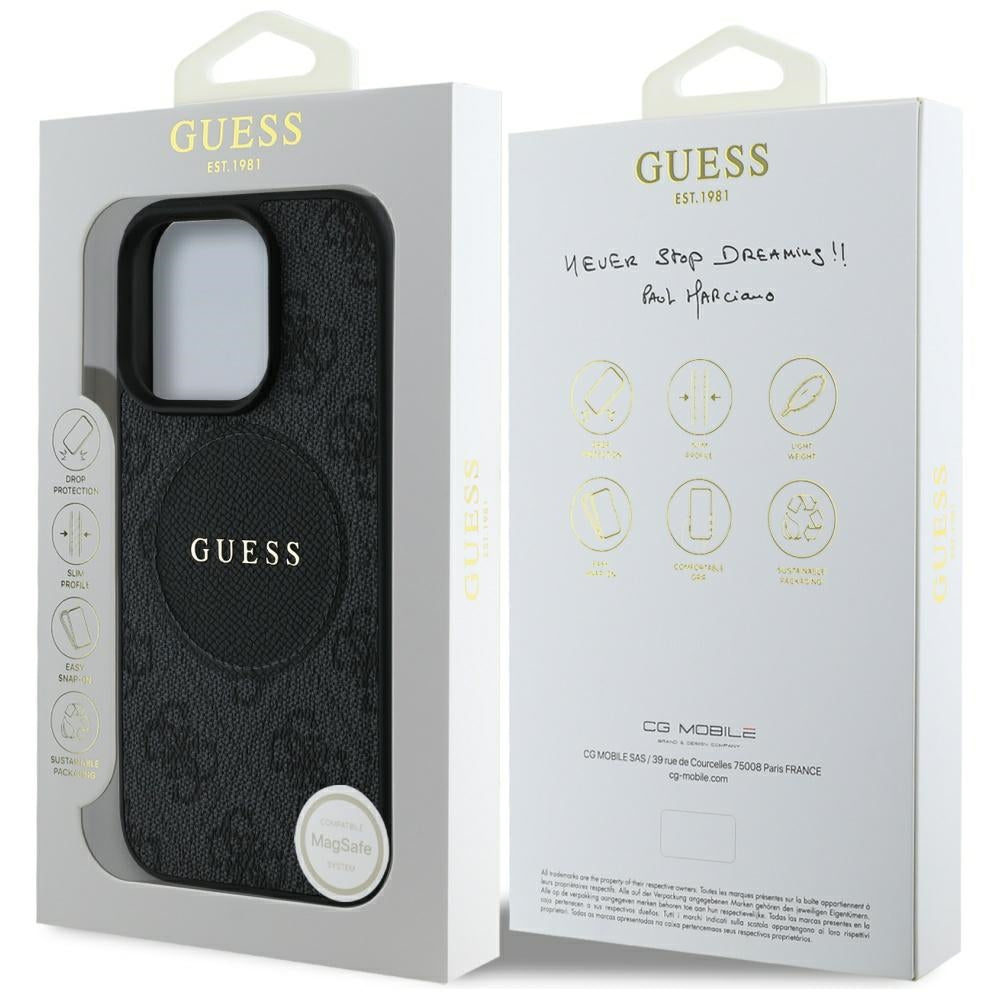 Custodia MagSafe per Apple iPhone 16 Pro, Guess, 4G Circle Classic Logo, Nera
