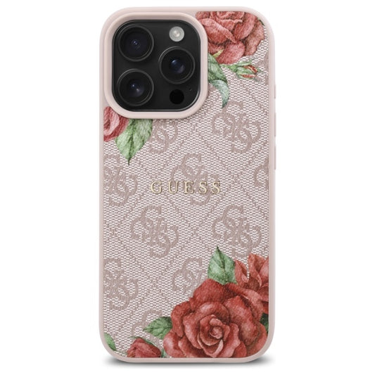 Custodia MagSafe per Apple iPhone 16 Pro, Guess, 4G Flowers Print, Rosa