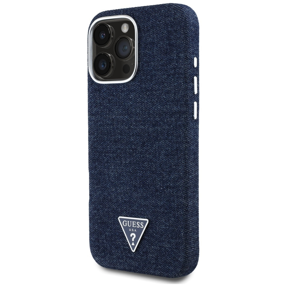Custodia MagSafe per Apple iPhone 16 Pro, Guess, Denim Triangle Logo, Blu
