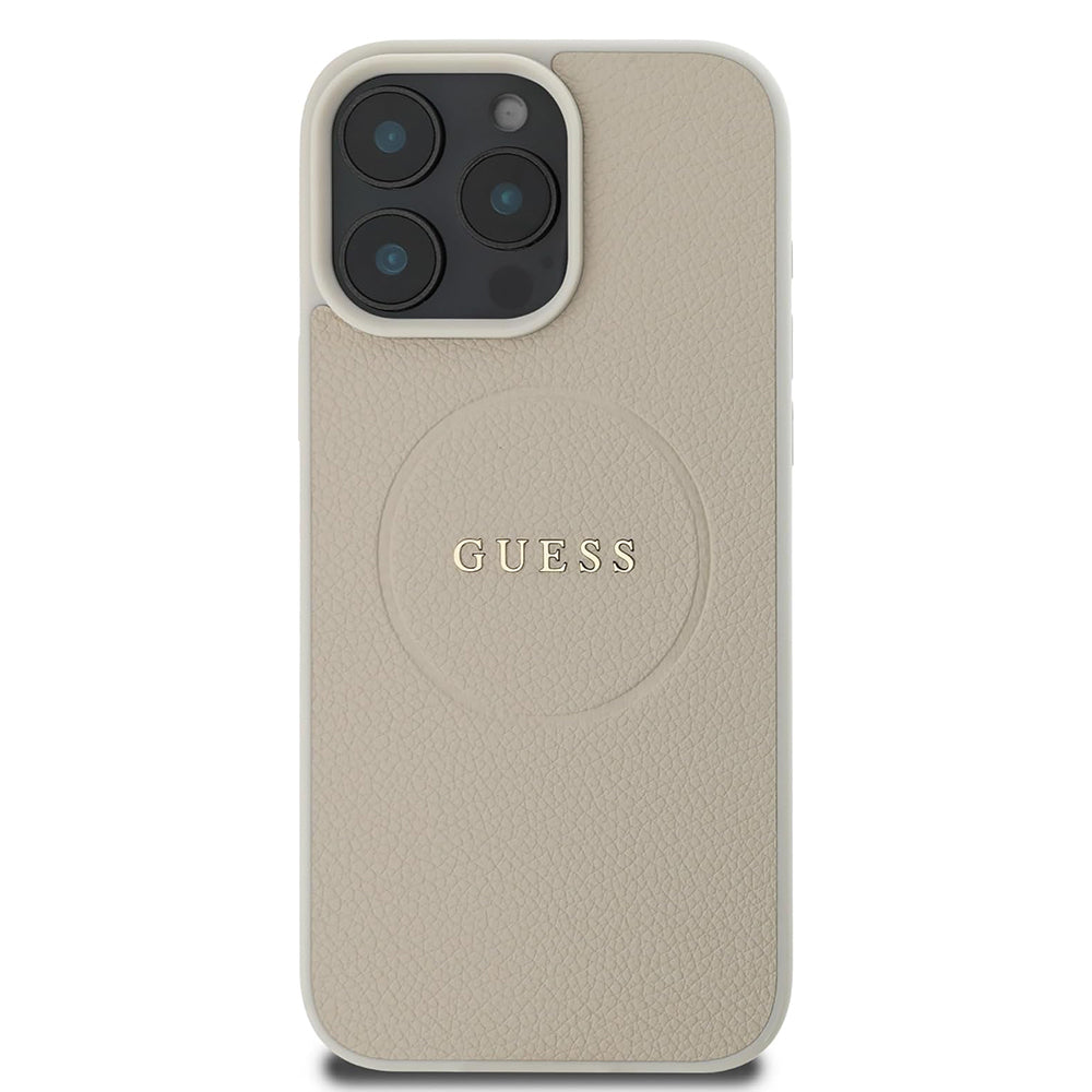 Custodia MagSafe per Apple iPhone 16 Pro, Guess, Grained Gold Ring, Beige