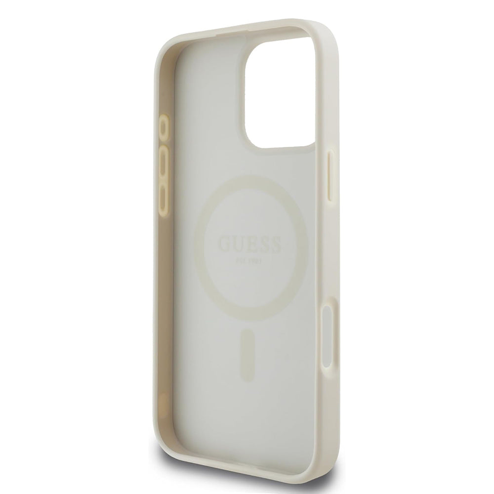 Custodia MagSafe per Apple iPhone 16 Pro, Guess, Grained Gold Ring, Beige