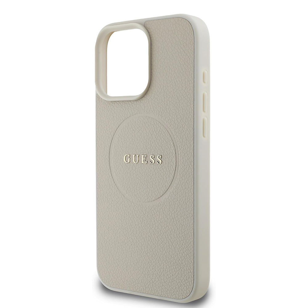 Custodia MagSafe per Apple iPhone 16 Pro, Guess, Grained Gold Ring, Beige
