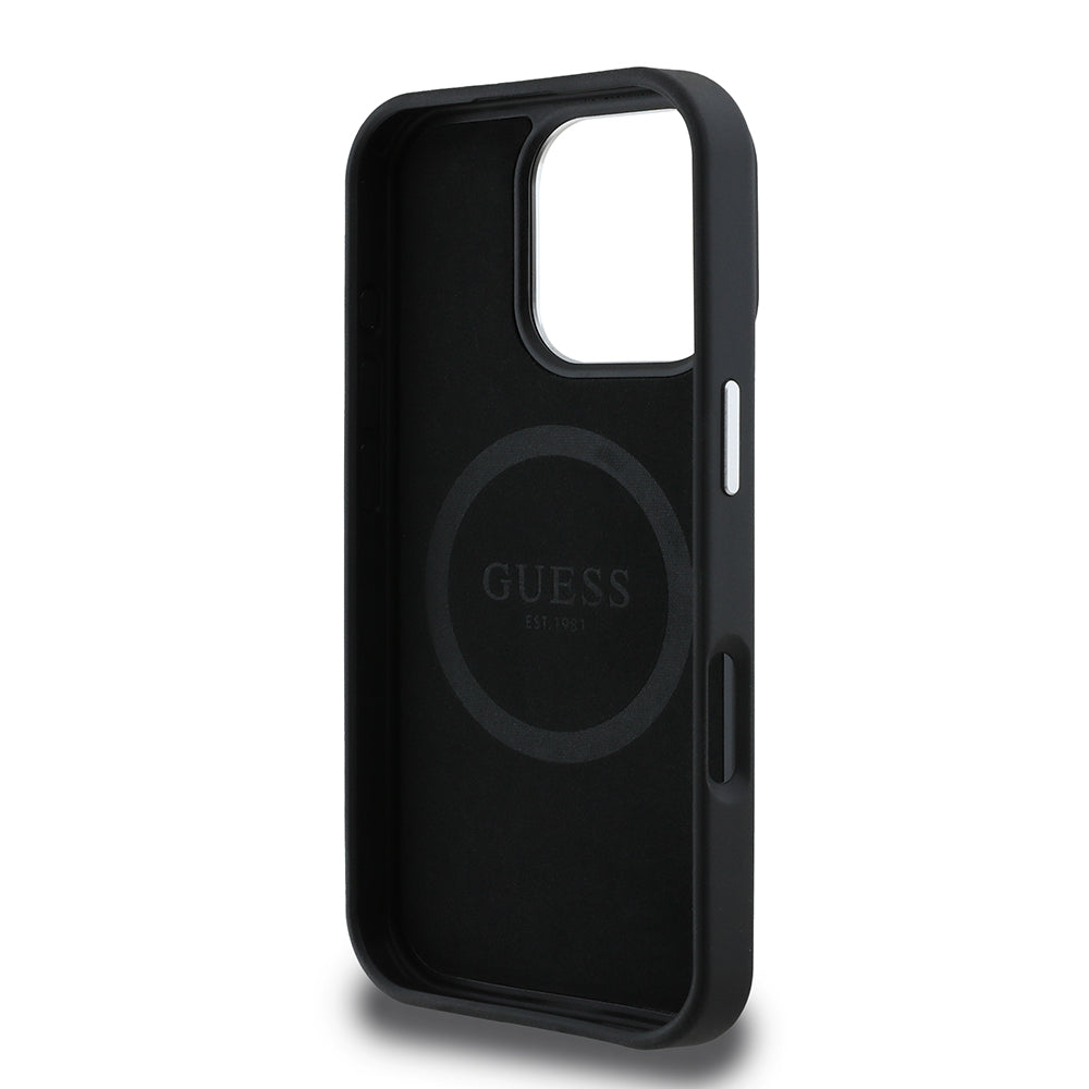 MagSafe Case for Apple iPhone 16 Pro, Guess, Grained Triangle Logo, Black