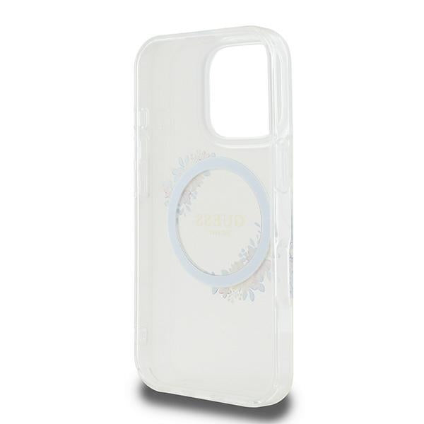 Custodia MagSafe per Apple iPhone 16 Pro, Guess, IML Flowers Wreath, Trasparente