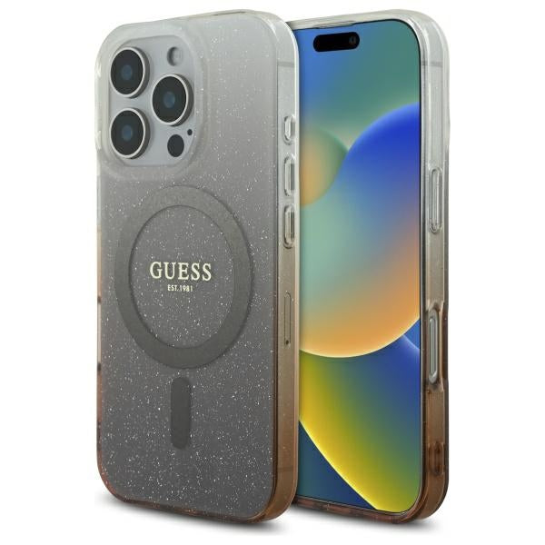 Custodia MagSafe per Apple iPhone 16 Pro, Guess, IML Glitter Gradient, Marrone