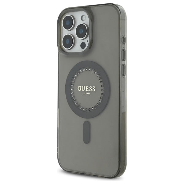 Custodia MagSafe per Apple iPhone 16 Pro, Guess, IML Rhinestone, Nera