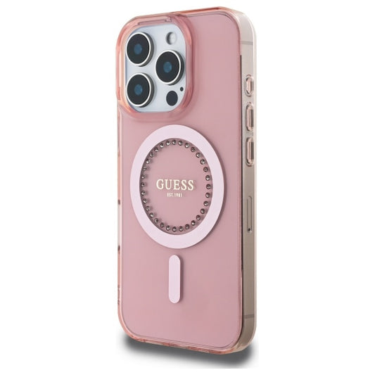Custodia MagSafe per Apple iPhone 16 Pro, Guess, IML Rhinestone, Rosa