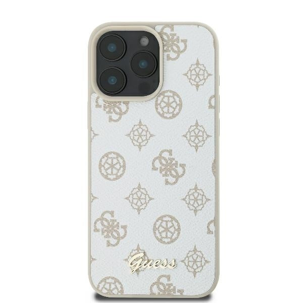 Custodia MagSafe per Apple iPhone 16 Pro, Guess, Peony Script, Bianca